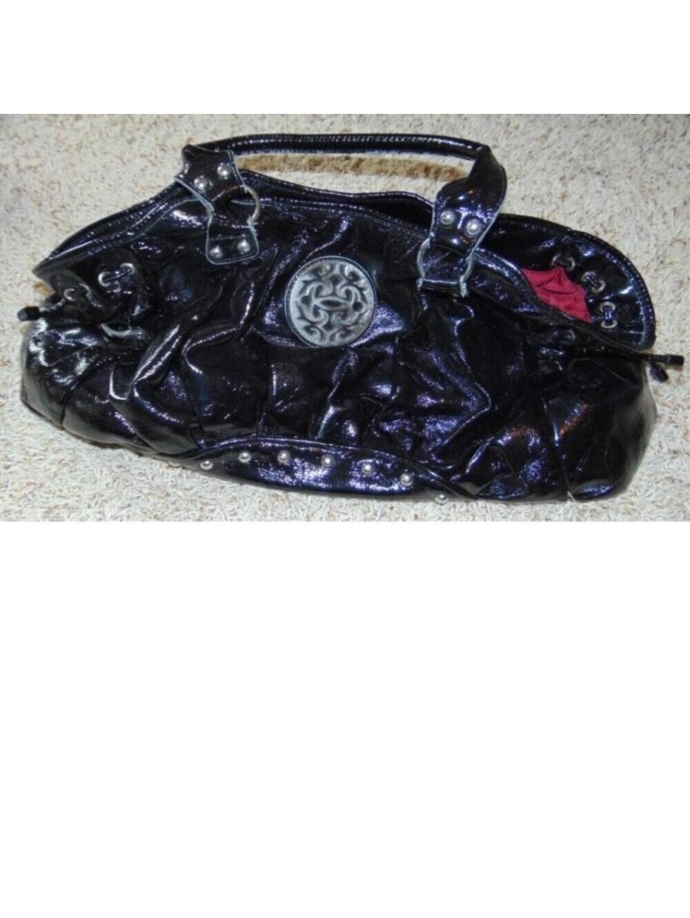 Steve Madden Purse Black Patent Leather Large Satchel Hobo Bag